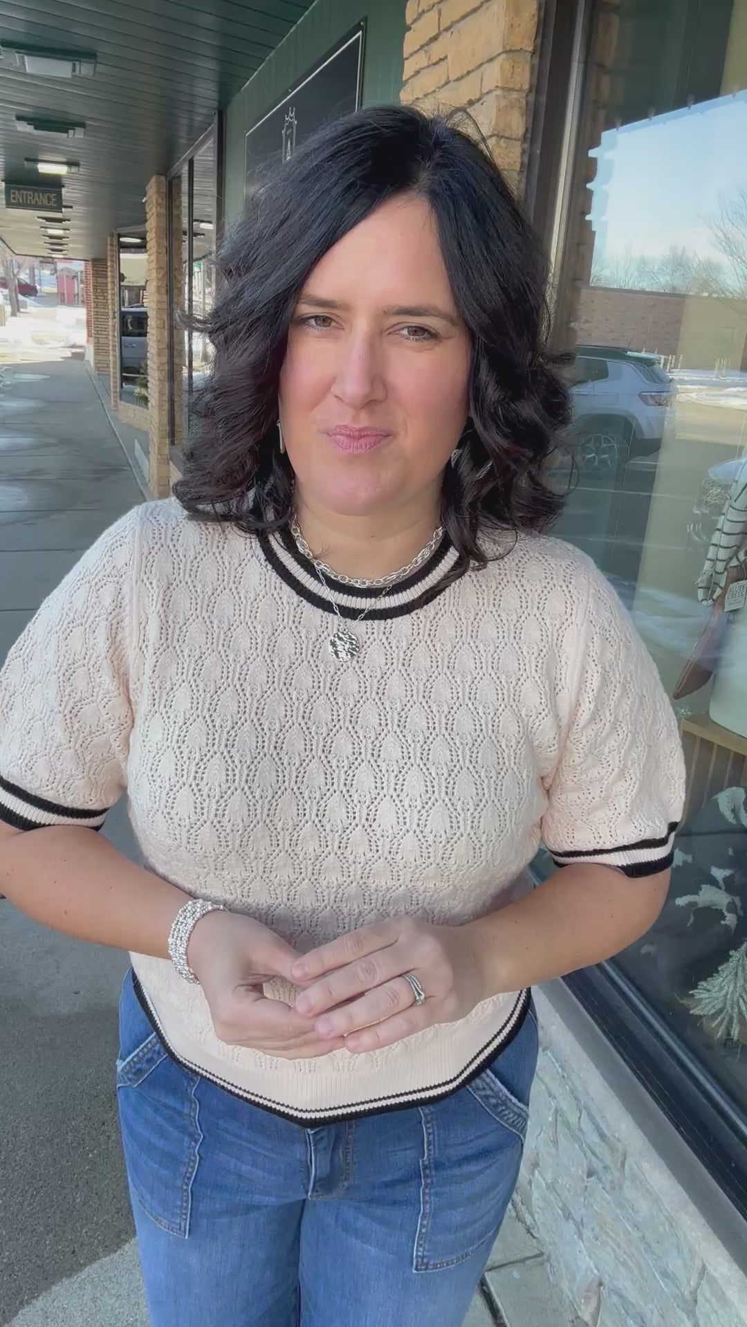 Cream Short Sleeve Knit Top Top - Sweater THML