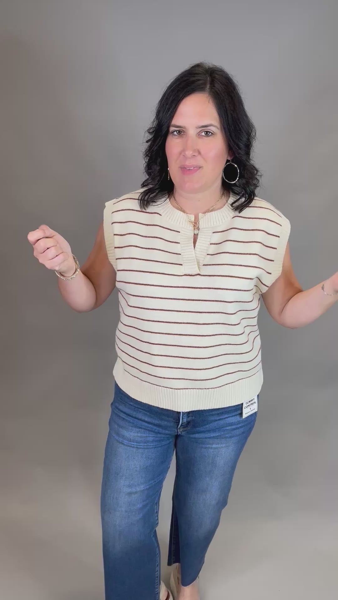 Cream/Rust Stripe Sweater Vest Top - Sweater WISHLIST