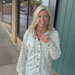 Ecru Check Plaid Snap Button Down Shacket Outerwear- Jackets HEM & THREAD