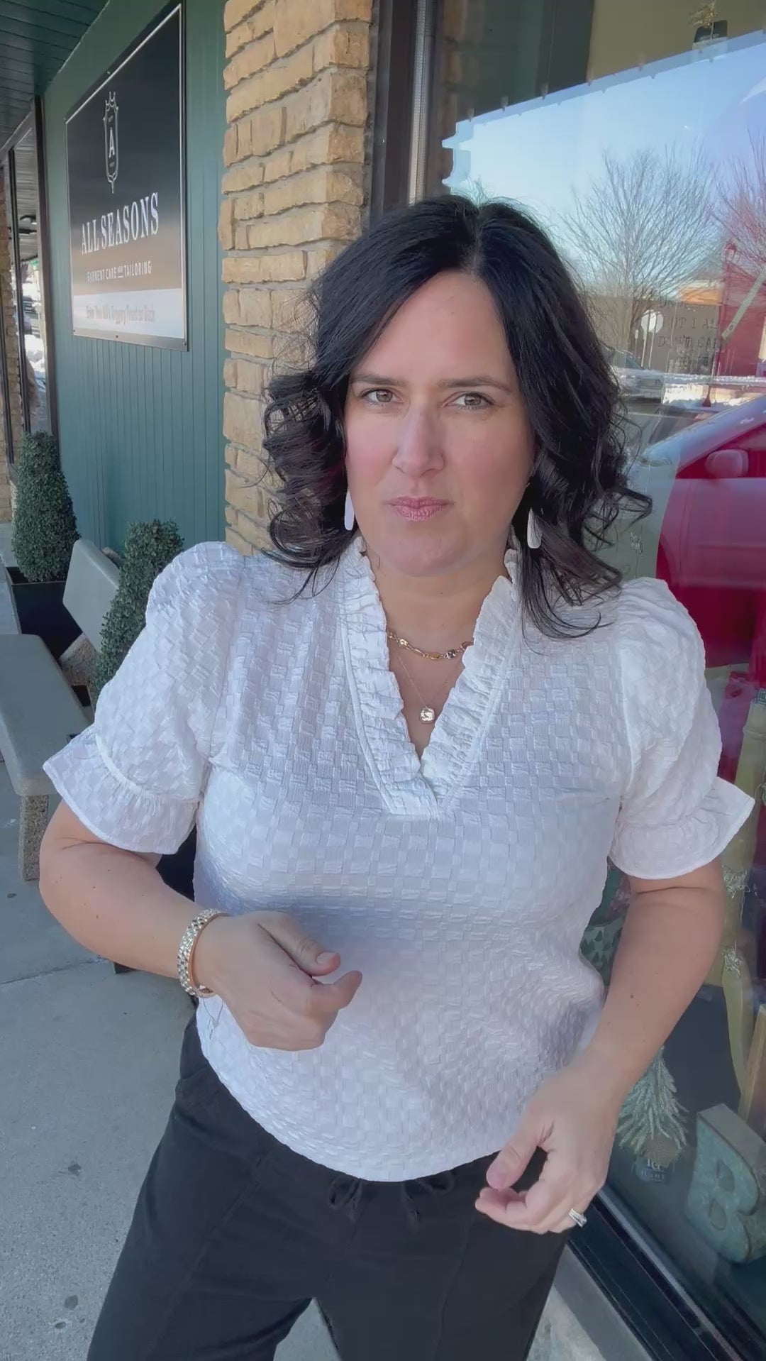 Off White Frilled V Neck Blouse Tops- Blouses STACCATO