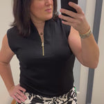 Black Collared Half Zip Sleeveless Top Tops- Blouses STAR DROP