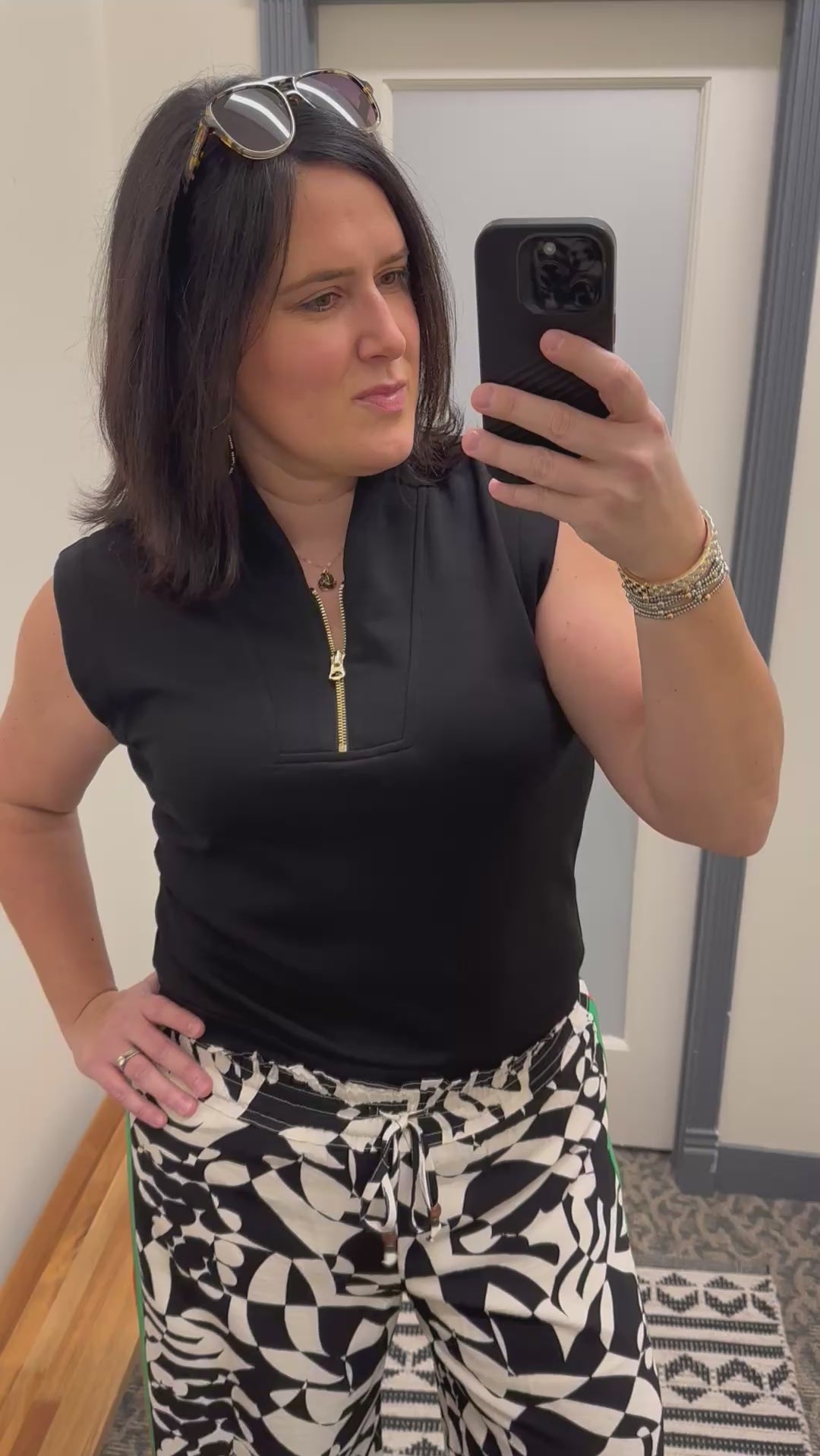 Black Collared Half Zip Sleeveless Top Tops- Blouses STAR DROP