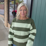 Forest Lime Striped Boatneck Sweater Top - Sweater WISHLIST