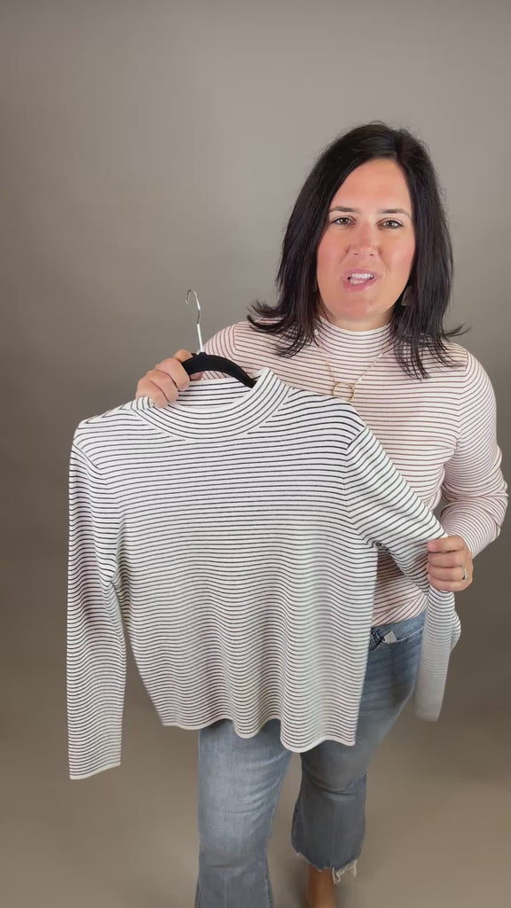 Ivory/Black Pinstripe Mock Neck Sweater Top - Sweater STACCATO