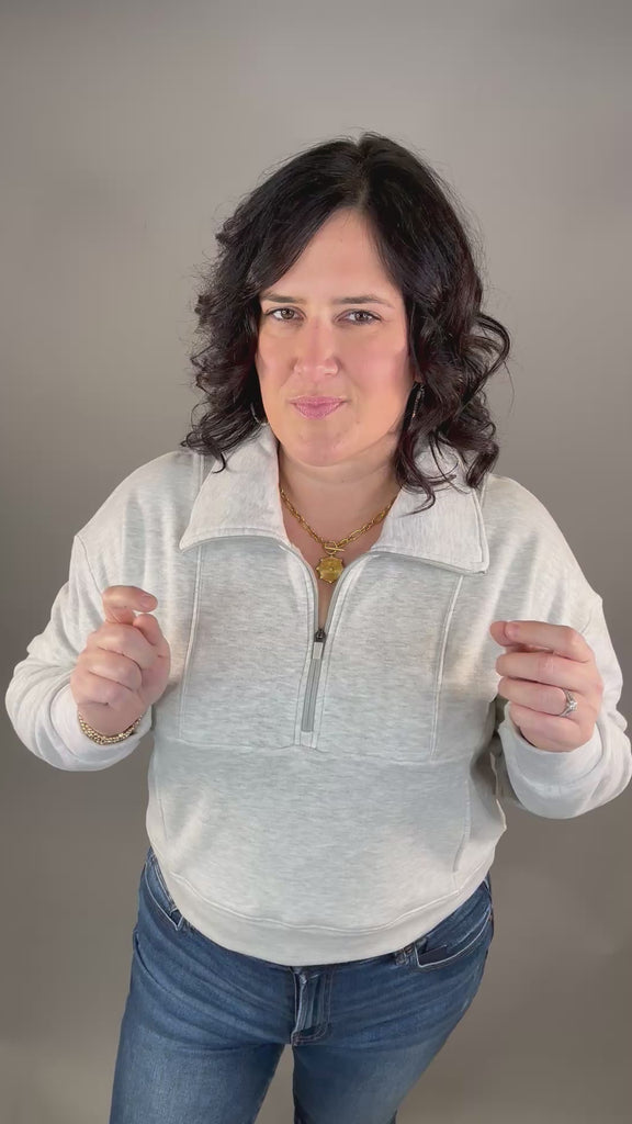 Heather Grey Plush 1/2 Zip Sweatshirt Top- Sweatshirts FLAG AND ANTHEM