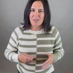 Lt. Olive Multi Stripe Raglan Sweater Top - Sweater STACCATO