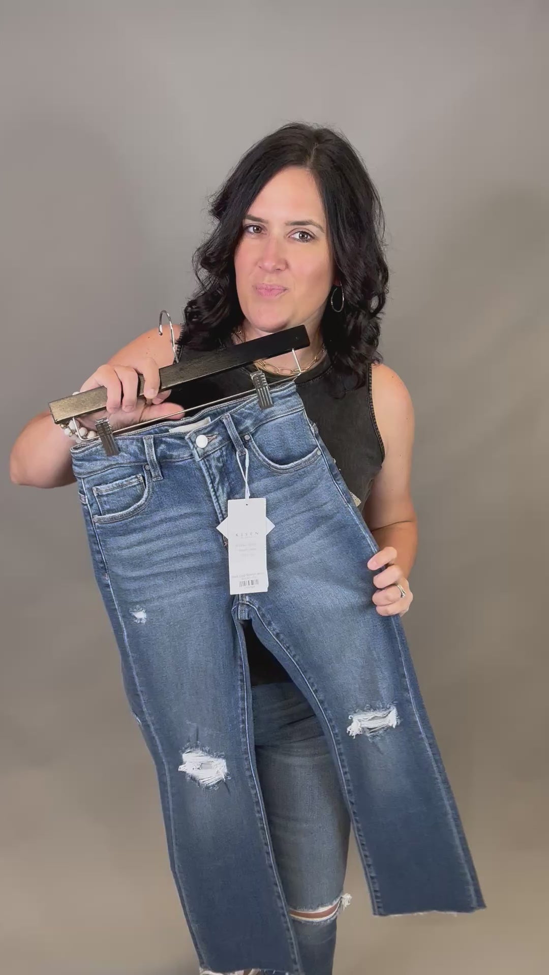Dark Crop Straight Jeans Bottom- Pants RISEN