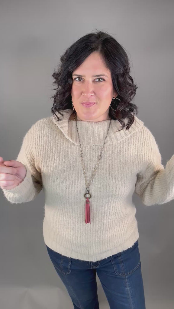 Taupe Boat Neck Sweater Top - Sweater SUNDAY EDITION