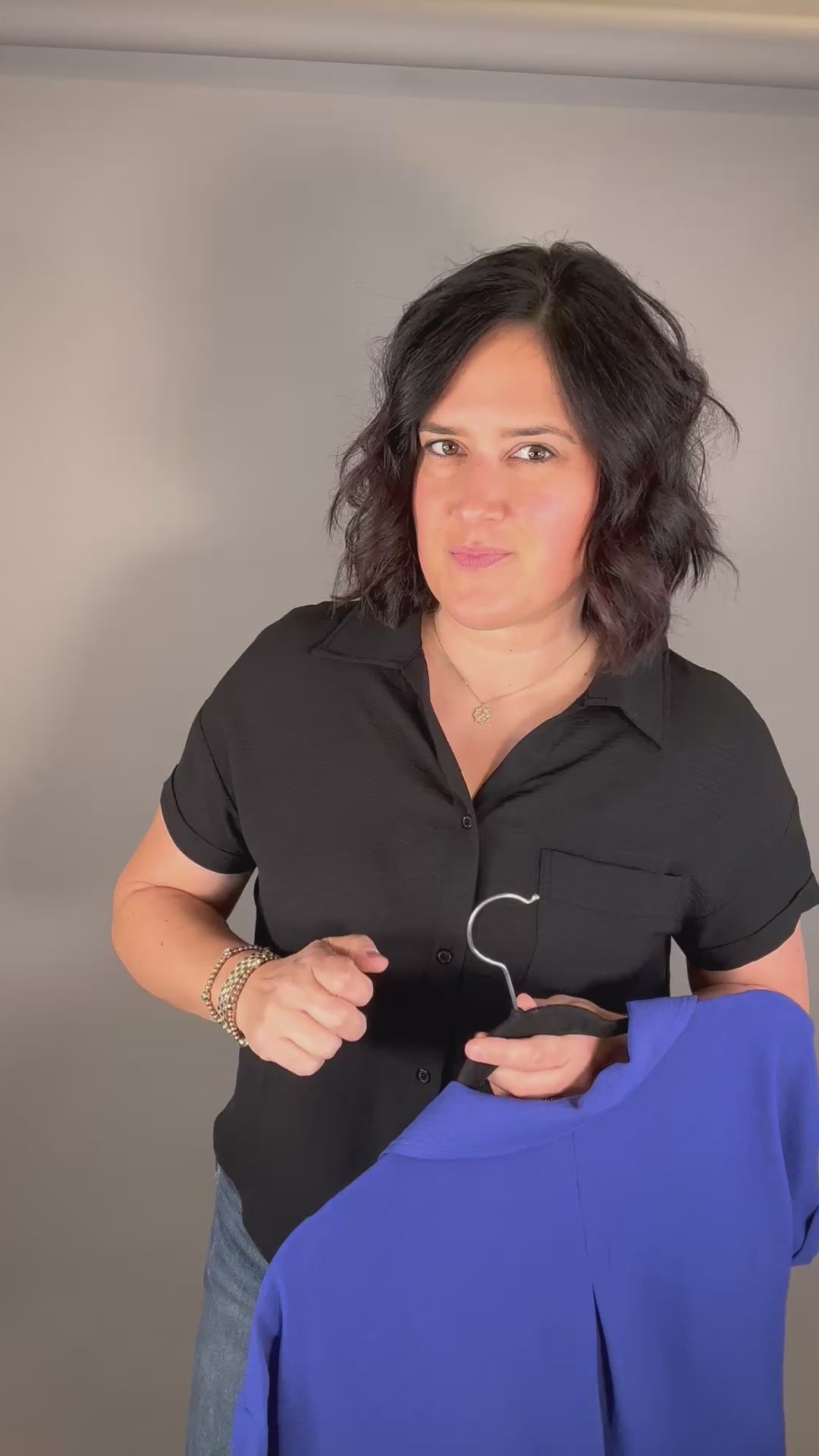 Black Button Front Short Sleeve Tops - Button Ups STACCATO