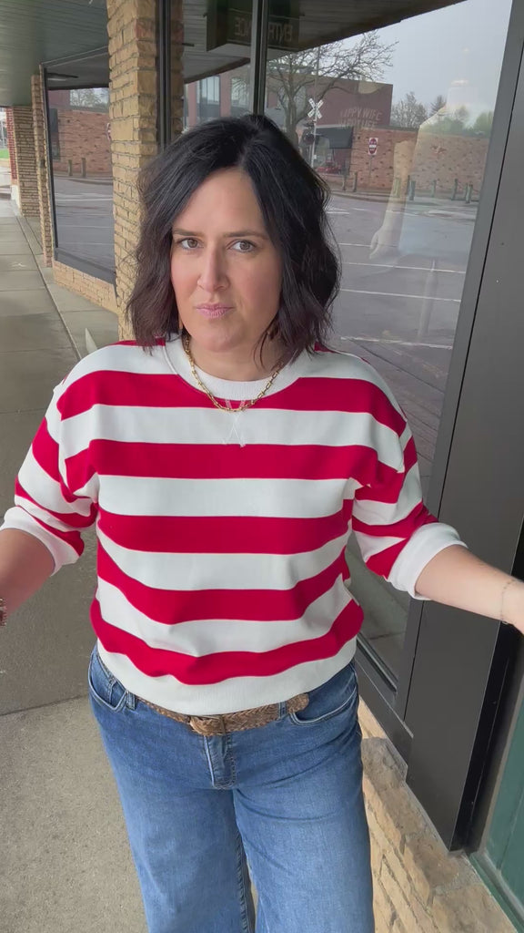 Red/White Striped Sweatshirt Top - Sweatshirt JODIFL