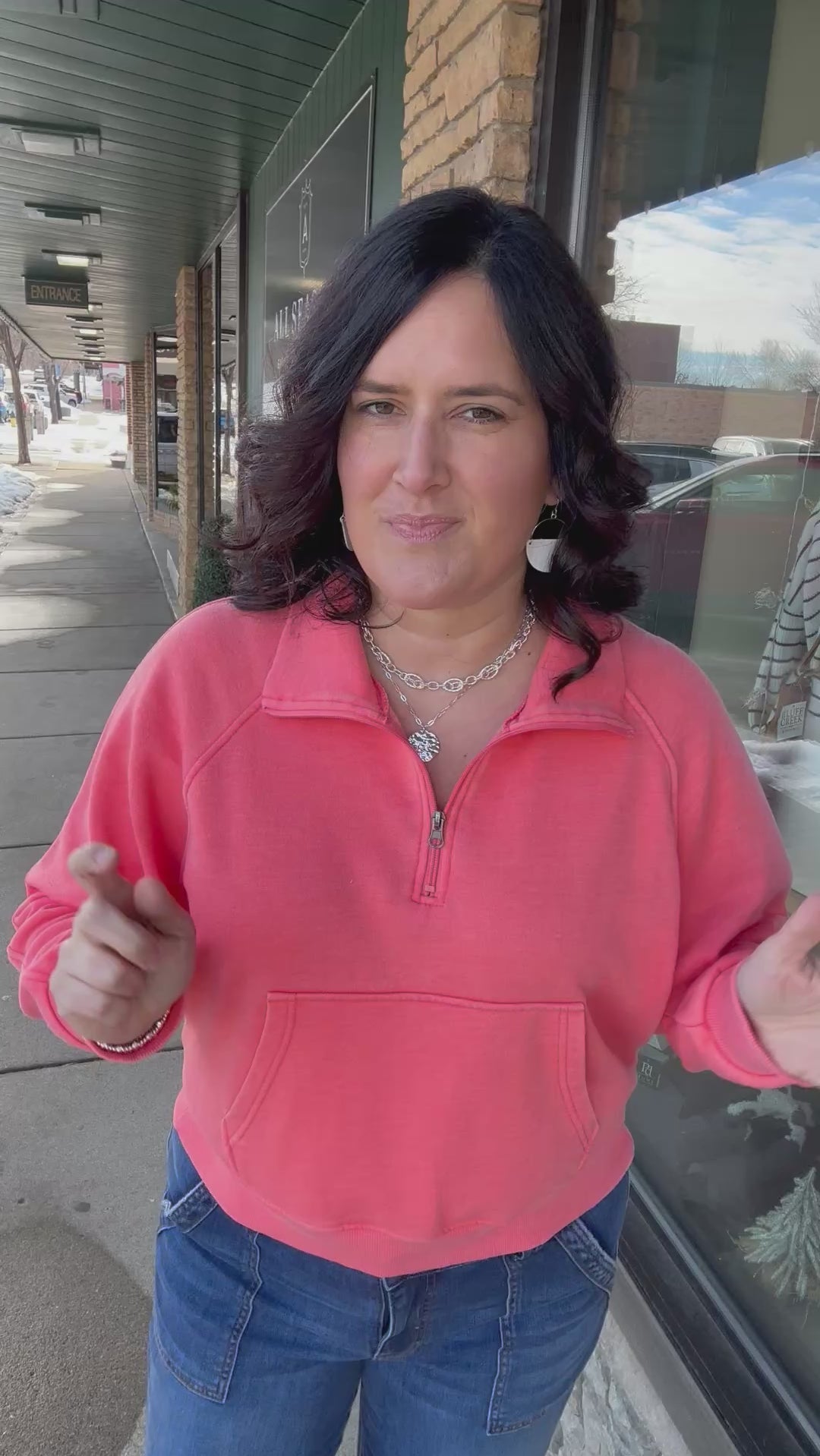 Coral Quarter Zip Sweatshirt Top - Sweatshirt PANACHE