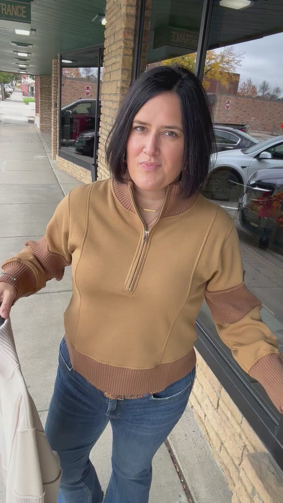 Sepia Half Zip-Up Brushed Terry Top Top - Sweatshirt HEM & THREAD
