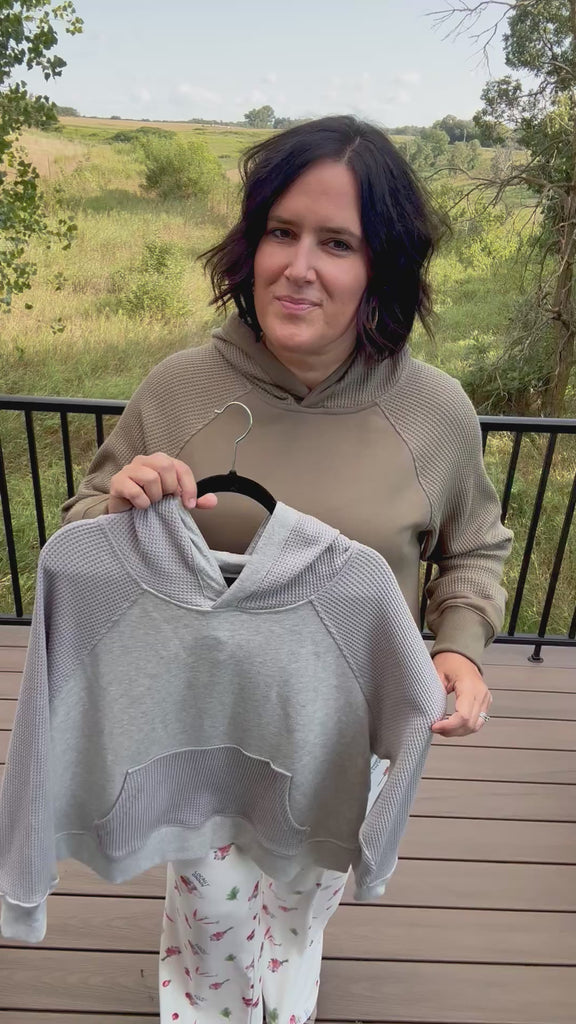 Army Waffle Mixed-Media Hoodie Top - Sweatshirt TRES BIEN