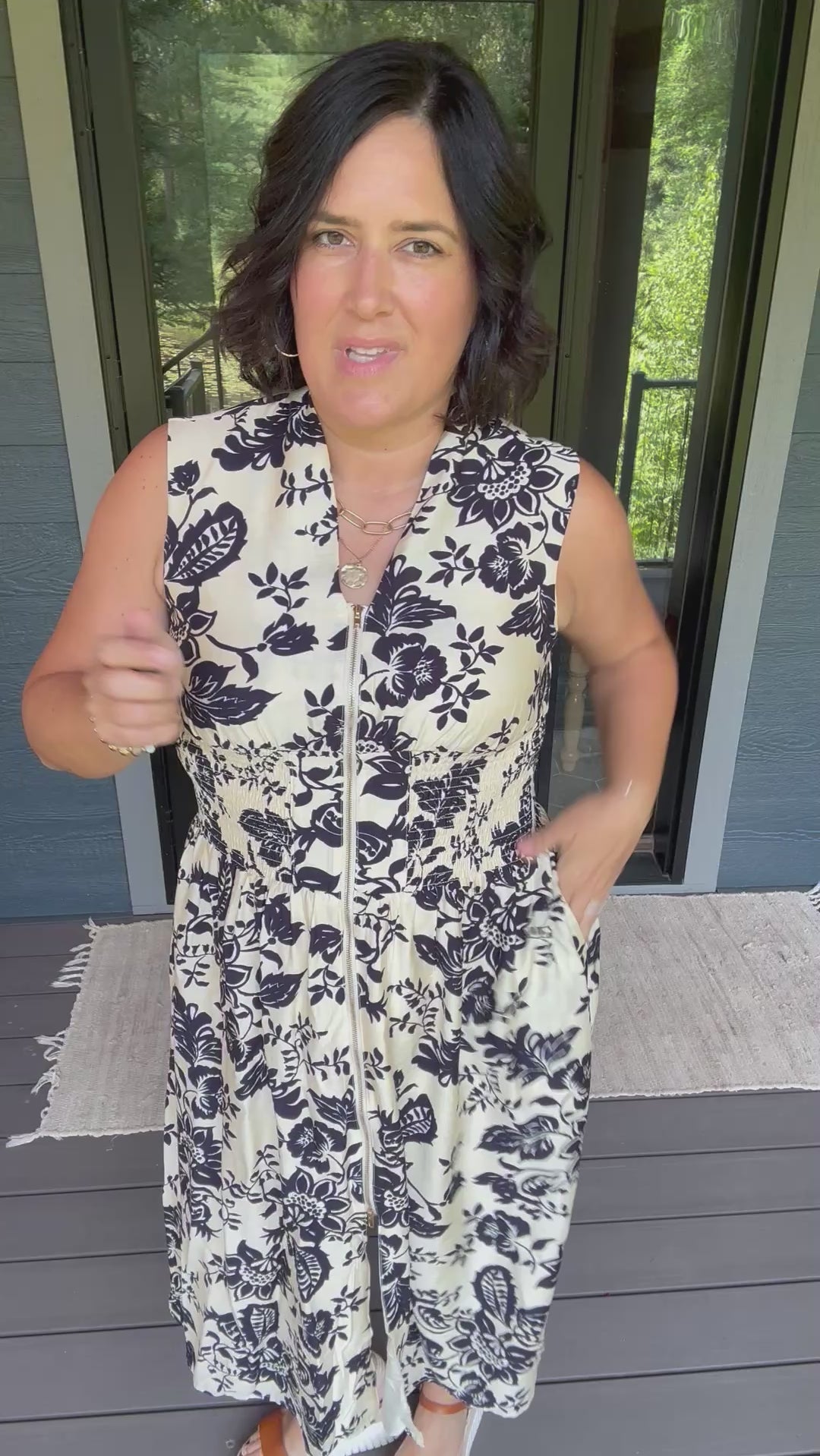 Paisley Print V-Neck Smocked Waist Zip Front Dress Dresses DOE & RAE