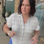 Blue & White Leetonia Dolman Short Sleeve Top Tops - Button Ups FLAG AND ANTHEM