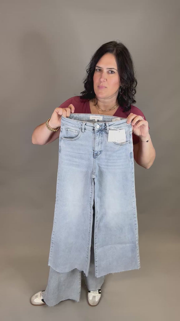 Ankle Wide Leg Palazzo Jeans Bottoms - Pants RISEN