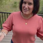 Sunset Orange Bubble Sleeve Knit Top Top - Sweater VOY