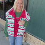 Christmas Tree Sherpa Fleece Button Vest Outerwear - Vest TRES BIEN