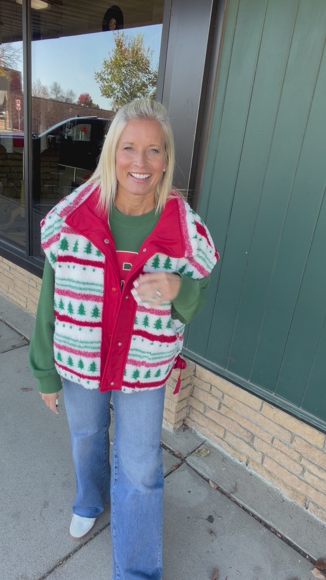 Christmas Tree Sherpa Fleece Button Vest Outerwear - Vest TRES BIEN