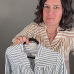 Tan Striped Puff Sleeve Pullover Top Tops- Blouses DOE & RAE