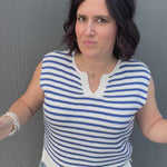 Ivory & Blue Split Neck Sweater Top - Sweater STACCATO