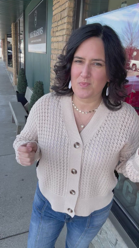 Sand ZigZag Crochet Knit Cardigan Tops- Cardigans EE:SOME