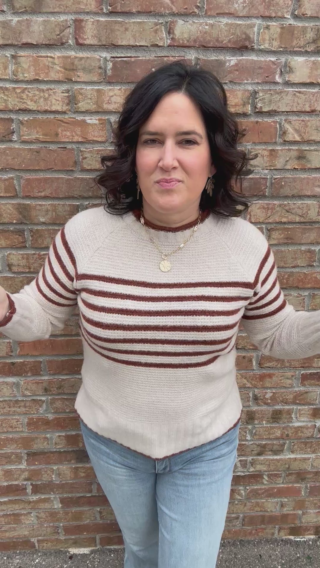 Copper Striped Crew Neck Sweater Top - Sweater STACCATO