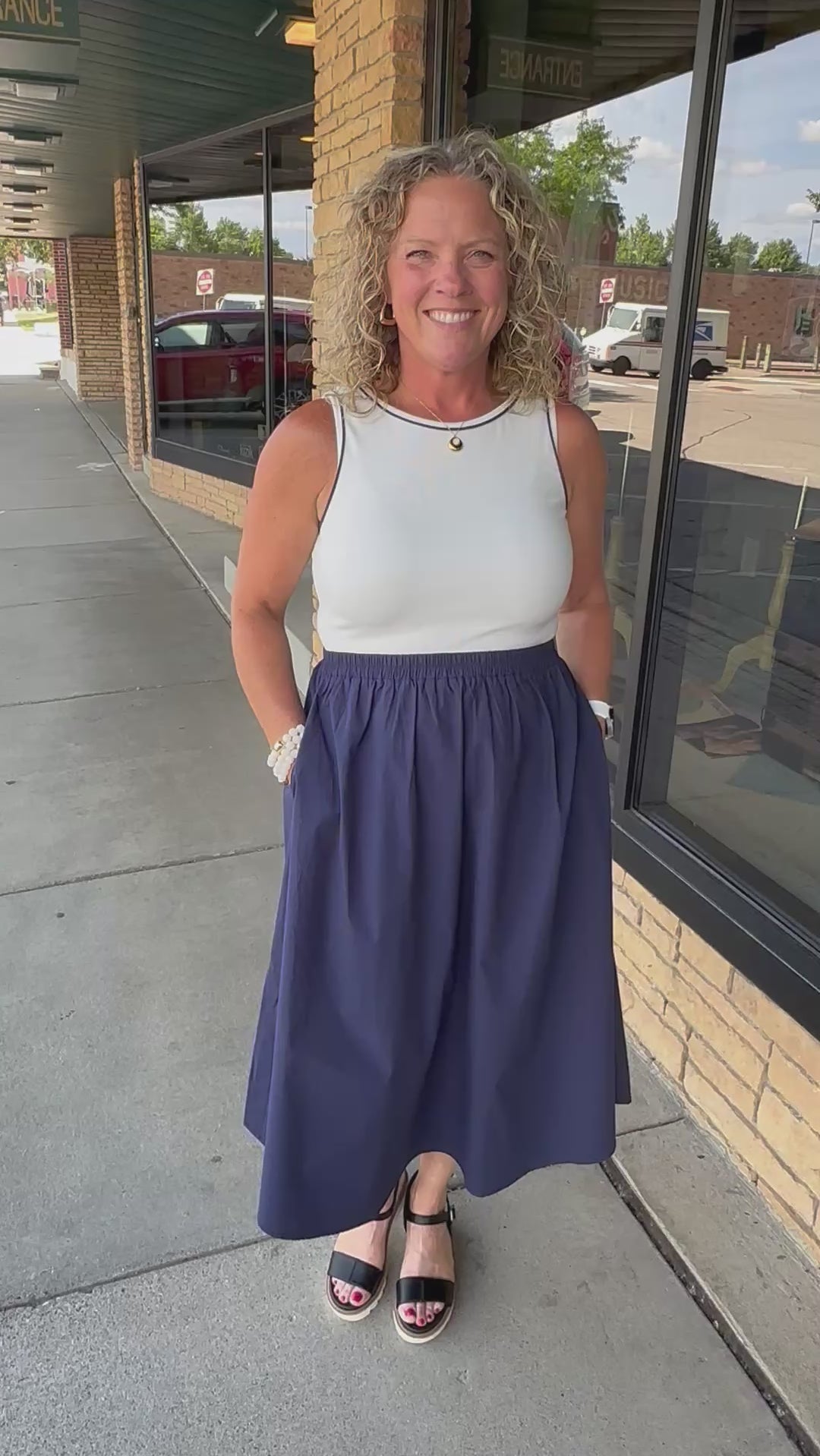 White & Navy Midi Dress Dresses DOE & RAE