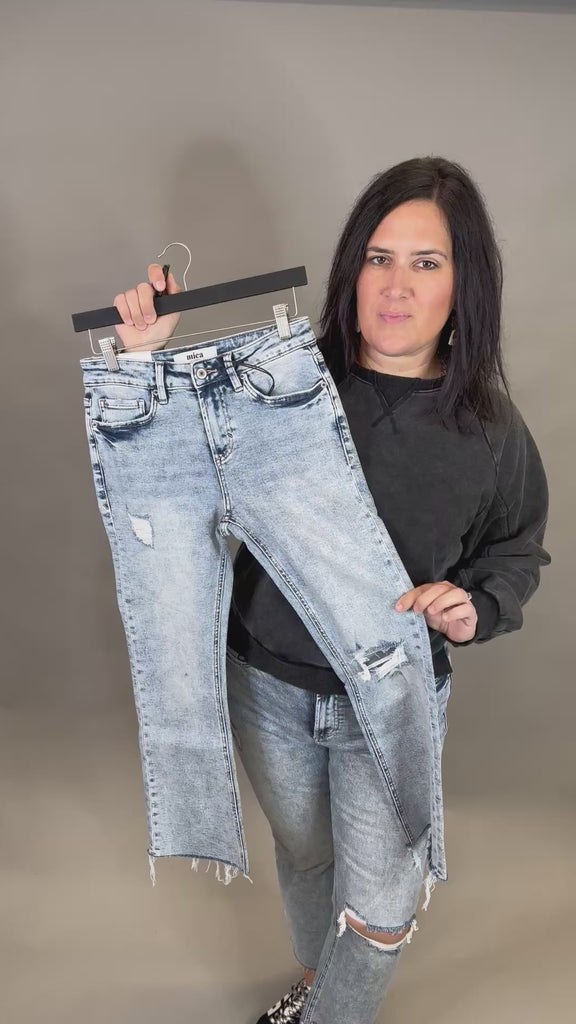 Acid Cloud Cropped Boot Cut Jeans Bottom- Pants MICA DENIM