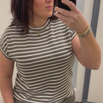 Olive Cream Stripe Rib Top Top - Tee GILLI