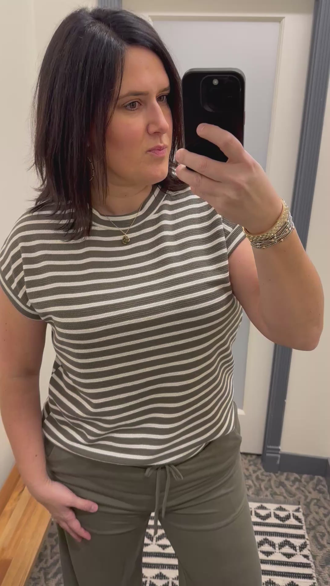 Olive Cream Stripe Rib Top Top - Tee GILLI