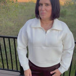 Cream Half Zip Scuba Pullover Top - Sweatshirt FLAG AND ANTHEM