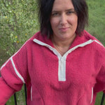 Washed Cherry Sherpa Quarter Zip Pullover Top - Sweatshirt MIOU MUSE