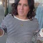 Navy/White Boat Neck Sweater Top - Sweater HEM & THREAD