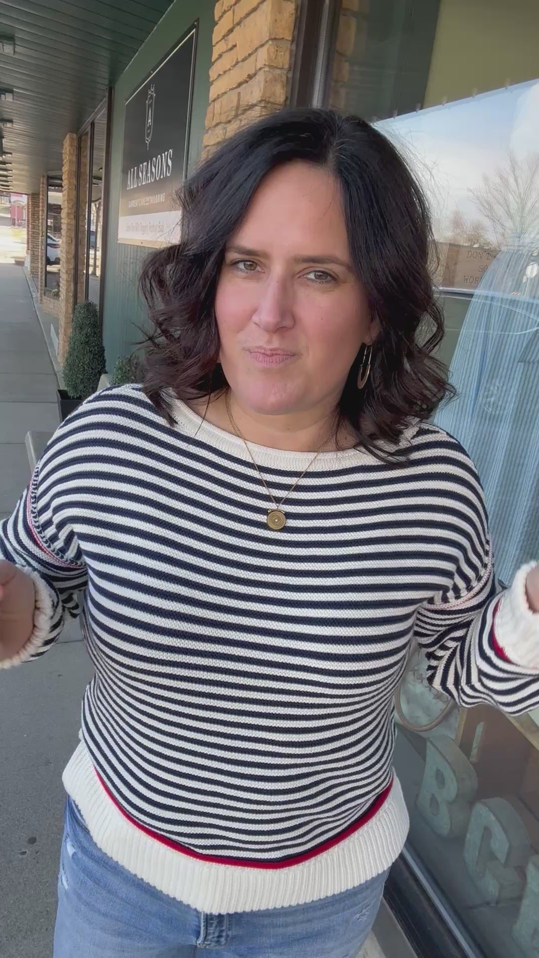 Navy/White Boat Neck Sweater Top - Sweater HEM & THREAD