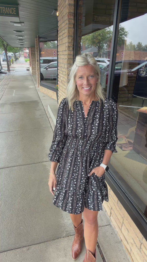 Black Floral Smocking Tiered Dress DOE & RAE
