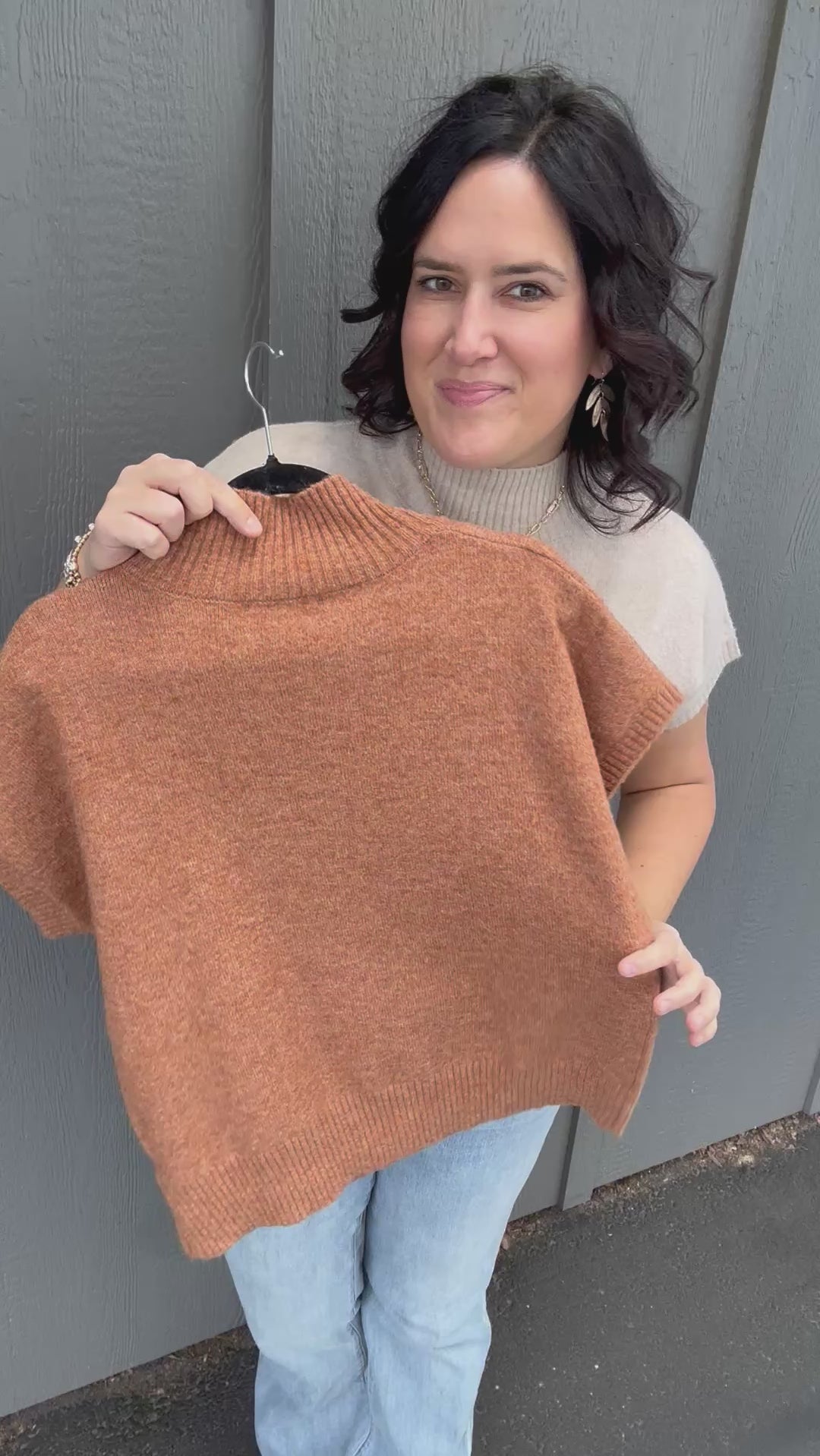 Oatmeal Mock Neck Sweater Vest Top - Sweater STACCATO