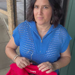 Royal Blue Zip Up Sweater Top - Sweater Mystree