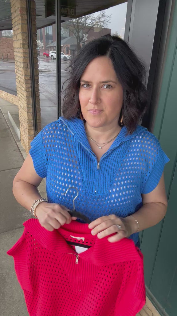 Royal Blue Zip Up Sweater Top - Sweater Mystree
