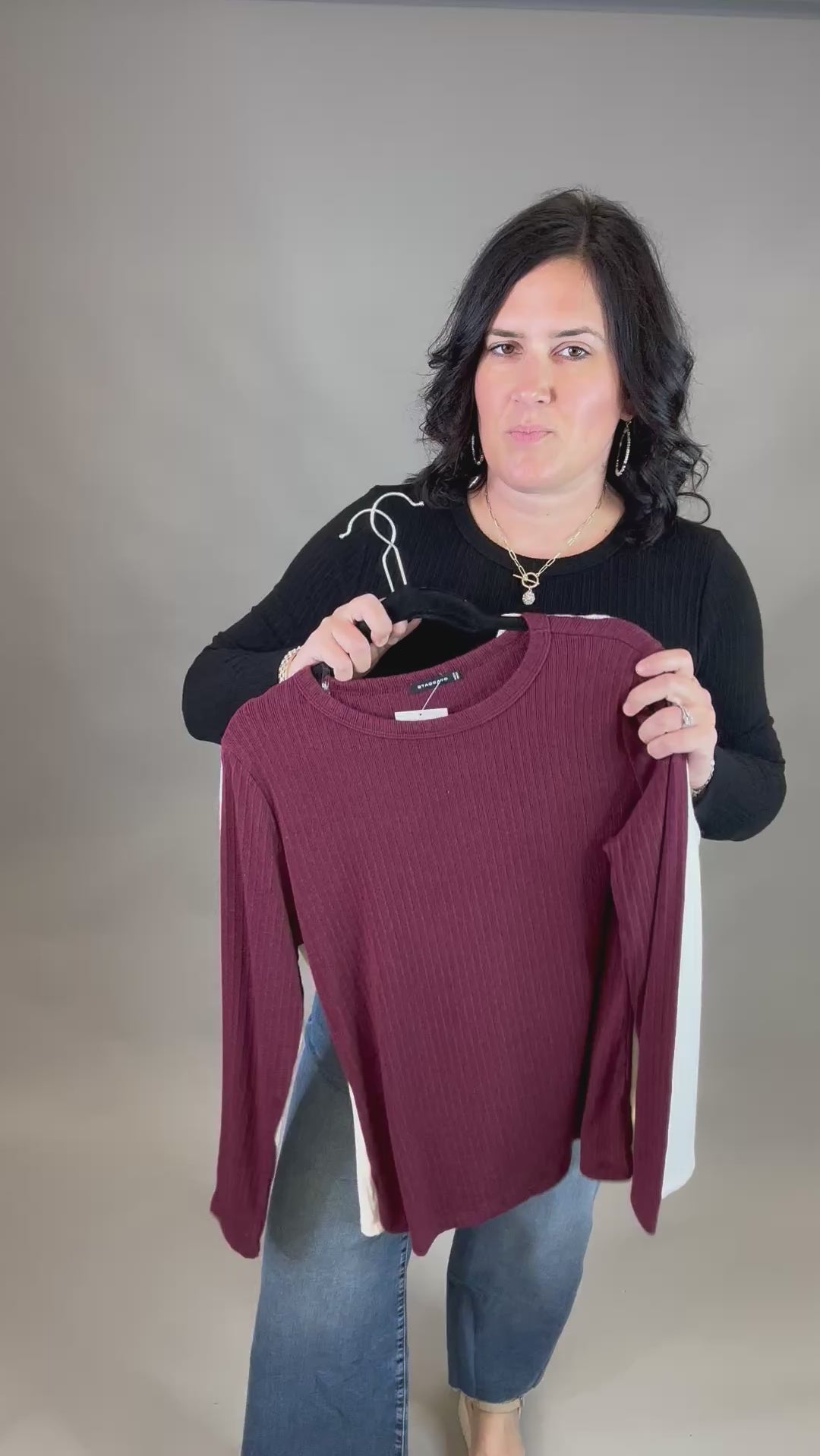 Burgundy Hacci Ribbed Knit Top Top - Sweater STACCATO