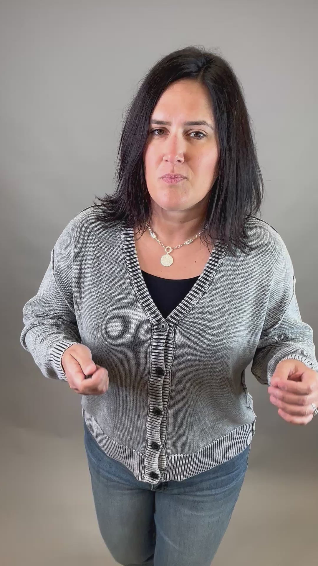 Washed Black Button Front Cardigan Tops- Cardigans EE:SOME