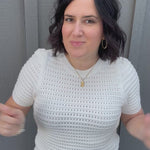 Off White Open Weave Short Puff Sleeve Sweater Top - Sweater STACCATO