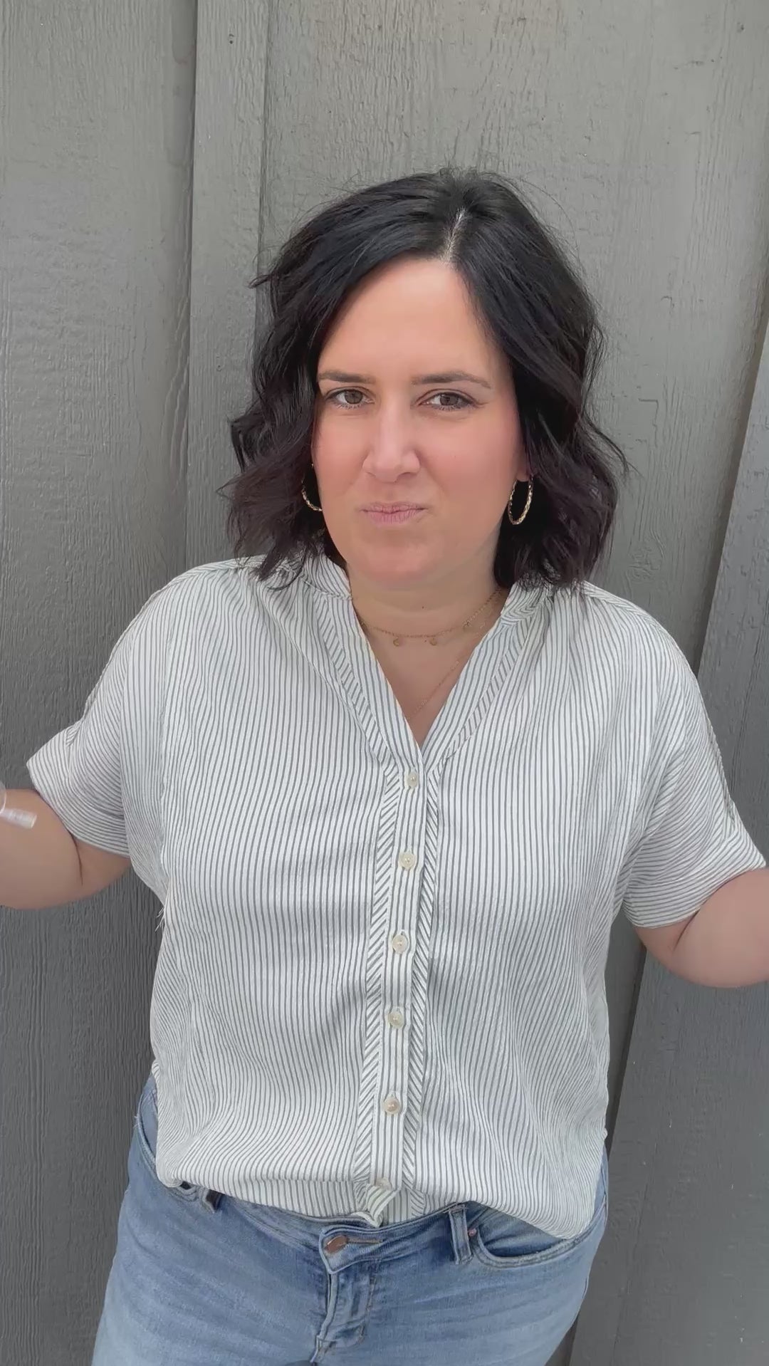 Blue Stripe Button Down Top Tops - Button Ups Doe and Rae