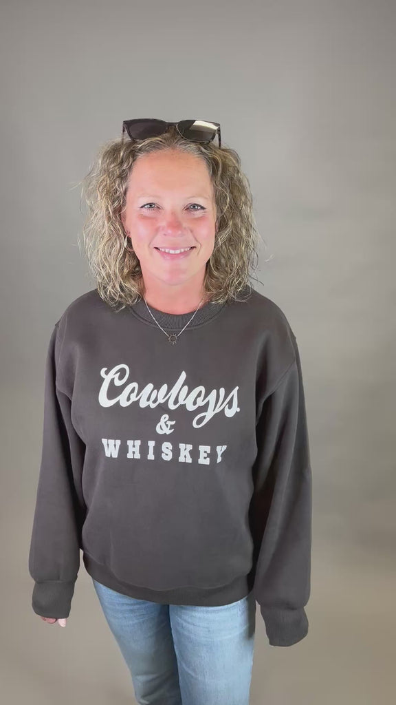Charcoal Whiskey & Cowboys Sweatshirt Top- Sweatshirt PANACHE