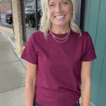 Deep Wine Regina Cotton Crew Neck Tee Top - Tee RD Style