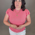 Coral Rib Ruffled Top Tops- Blouses DOE & RAE