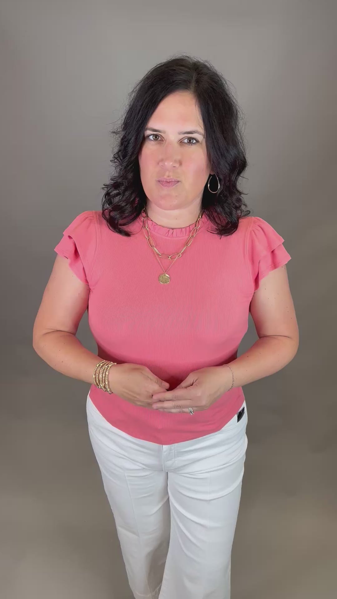 Coral Rib Ruffled Top Tops- Blouses DOE & RAE