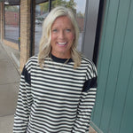 Black Stripe Contrast Panel Top Top- Sweatshirt DOE & RAE