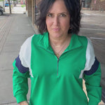 Green & Navy Combo Half Zip Oversized Sweatshirt Top - Sweatshirt WISHLIST