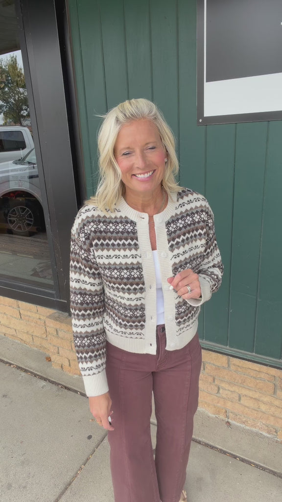 Nisha Fair Isle Crew Neck Cardigan Tops- Cardigans RD Style